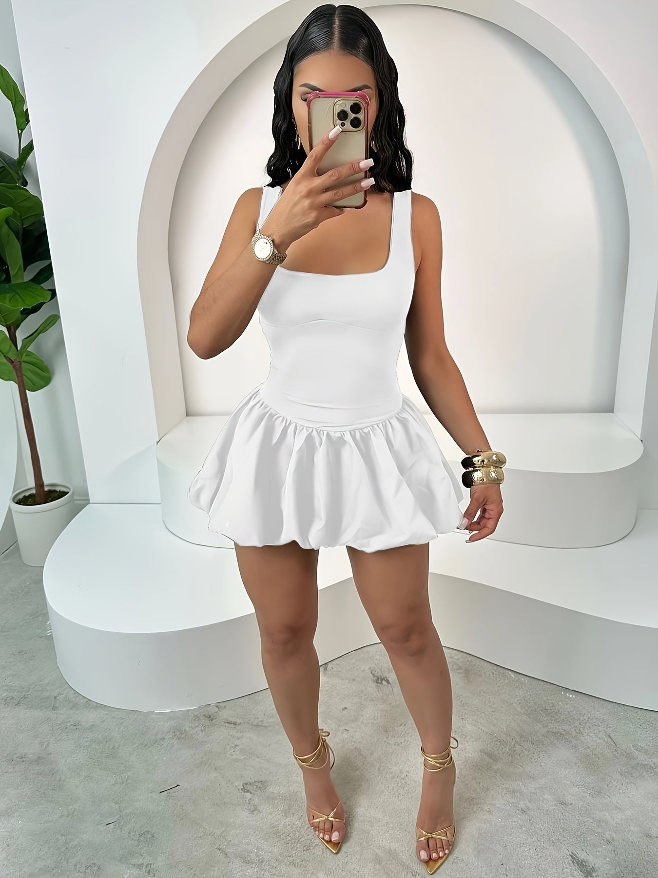 2231 European And American Women'S Fashion Tank Top Style Slim Sexy Fluffy Sleeveless Vest Dress